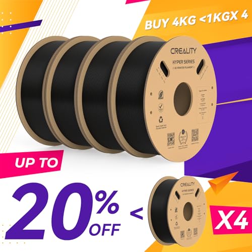 Image of Creality Hyper PLA Filament 1.75mm, 30-600mm /s High Speed 3D Printer Filament, Dimensional Accuracy + /-0.02mm, Fit Most FDM 3D Printers, 4 Pack 1kg Spool(2.2lbs), Black