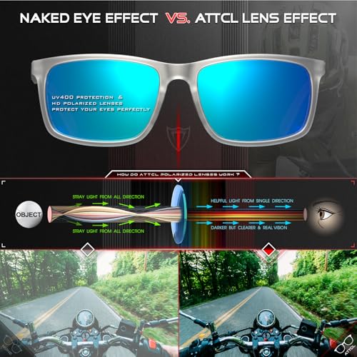 Image of ATTCL Men's Polarized Sunglasses UV400 Protection, Square TR90 Frame for Driving, Golf, and Outdoor Activities