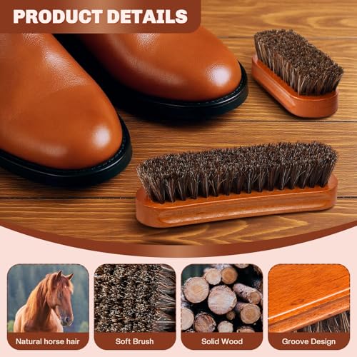 Image of 2 Pcs Horsehair Shine Shoes Brush Kit Polish Dauber Applicators Cleaning Leather Shoes Boots Care Brushes Suede Cleaner Brush(Brown Concaved Brush)