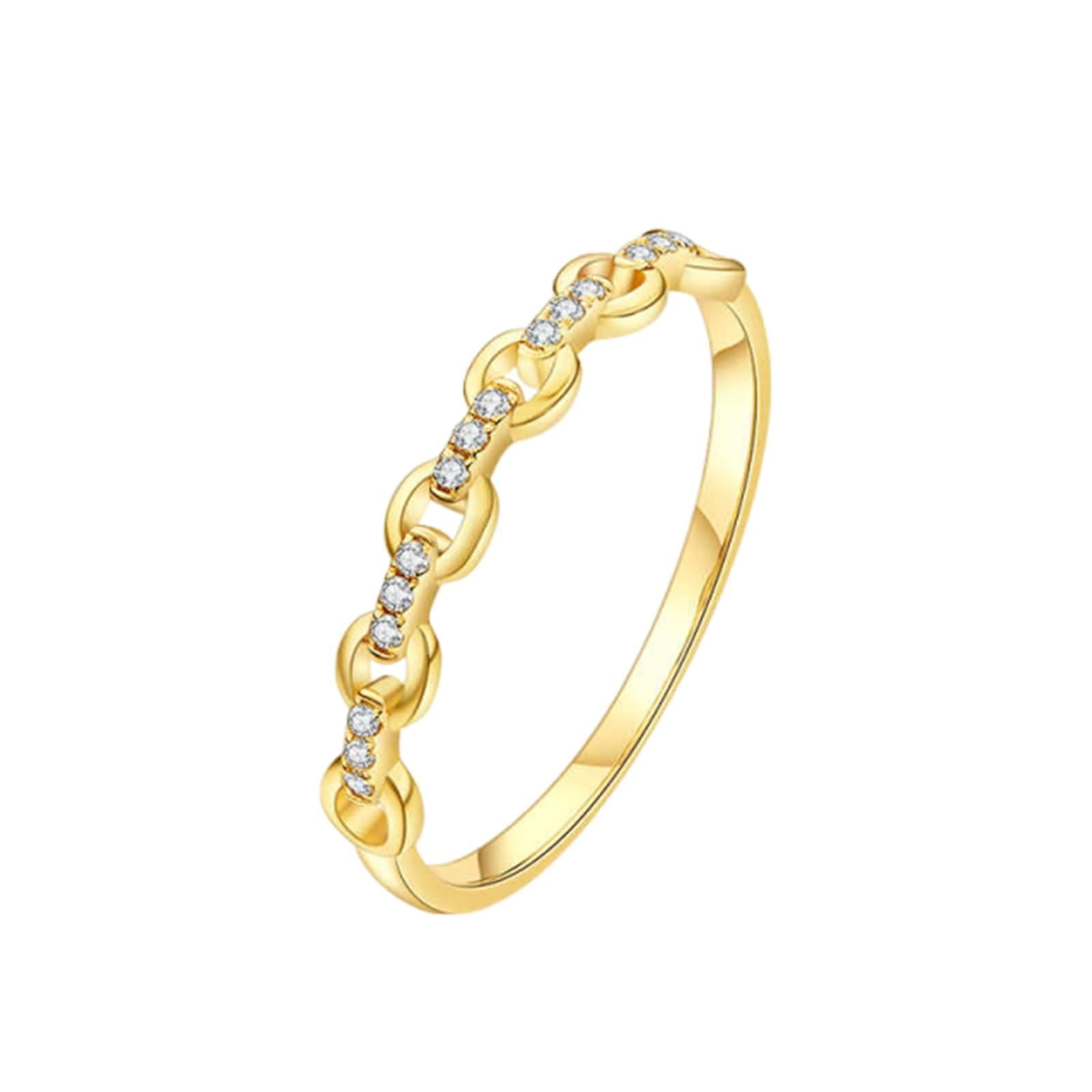 Anillo de compromiso de oro amarillo de 9 quilates, 14 quilates, 18 quilates, cadena hueca con diamante de 0,05 quilates