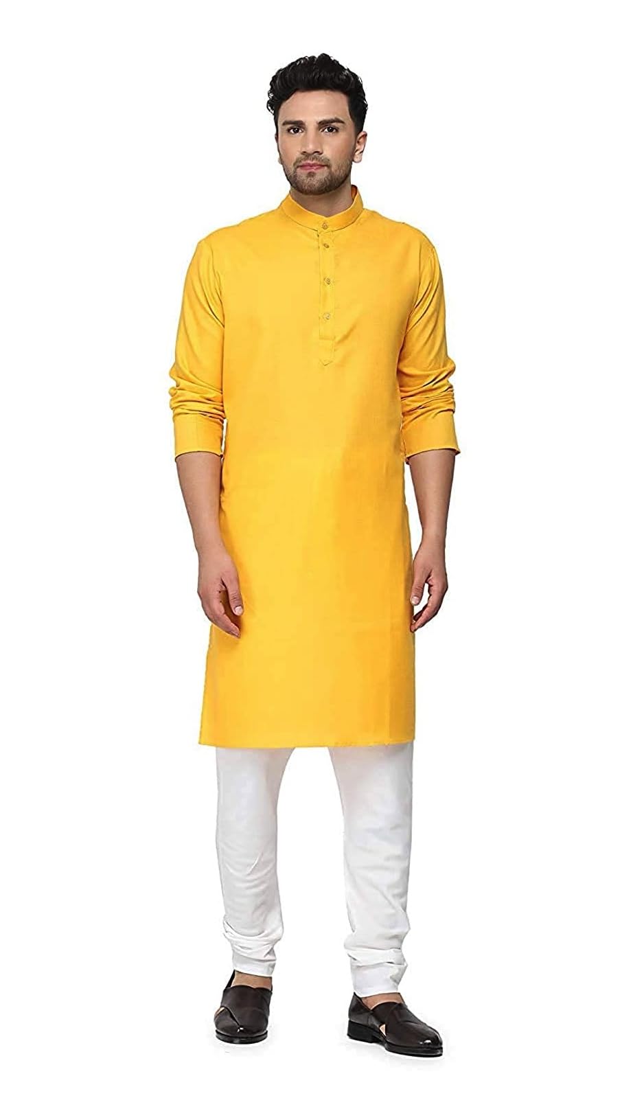 aaryavar Men's Khadie Cotton - Mustard Yellow - Kurta Pyjama Set-picture-15
