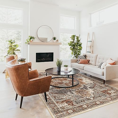 Washable 3x5 Area Rugs - Vintage Area Rug for Living Room Stain Resistant Carpet Low Pile Ultra-Thin Rugs for Bedroom Kitchen entryway with Non Slip Backing Home Decor Small Mat 3X5 Brick
