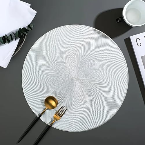 Image of Dakshya Industries PVC Waterproof Round Table Placemat & Table Runner Combo Set | 6 Round Table Mats (38 x 38 cm) + 1 Table Runner | Heat Resistant, Washable, Non Slip Dining Table Decor (Heston)