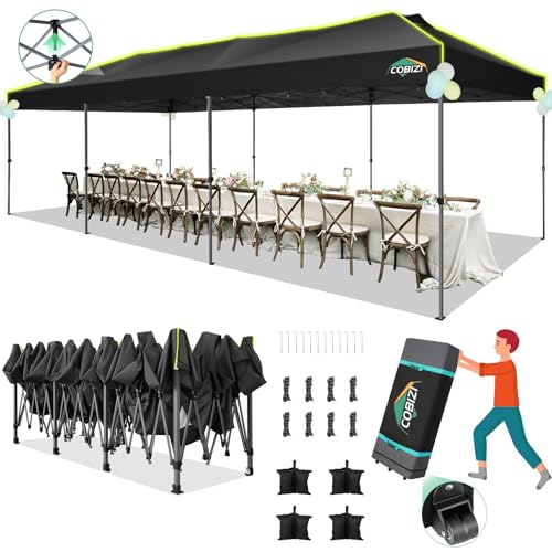 Image of COBIZI 10x30 Pop Up Canopy Tent Without Removable Sidewalls, One Push Party Tent Outdoor Waterproof Event Canopy with Air Vent for Parties Commercial Wedding, 3 Height, Wheeled Bag, Sandbag, Black