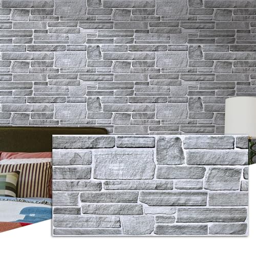 Commomy 12pcs Faux Stone 3D Wall Panels Peel and Stick - 22.8