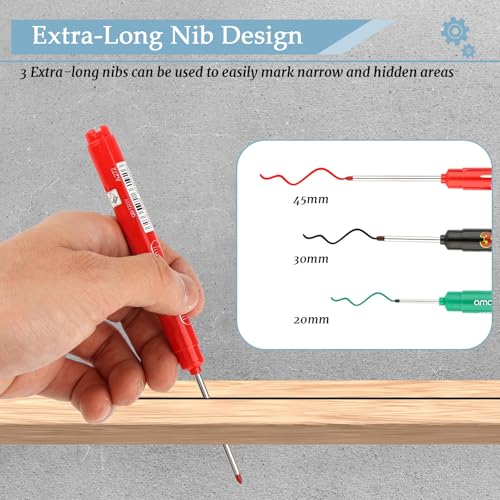 Deepton Tieflochmarker 10 Stk, Bohrlochmarker 45mm 30mm 20mm, Extralange Spitze Tiefenlochmarker, Wasserfest Markierungsstift für Holz Karton Wand Kunststoff Metall (Rot Schwarz Blau Grün)