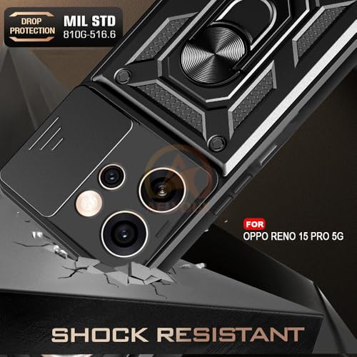 Image of Armor Bumper Back Cover Case for Oppo Reno 15 Pro 5G Rotating Camera Cover, Ring Holder & Kickstand | Heavy Duty & 360 Degree Protection Oppo Reno 15 Pro 5G Back Cover (Black)