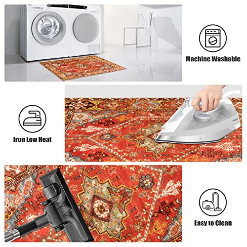 Leevan Boho Runner Rug 2'X6' Oriental Floral Area Rug Traditional Vintage Floor Carpet Bohemian Bedroom Throw Rugs Washable Kitchen Runners Orange Non-Slip Hallway Accent Rug Low-Pile Living Room Rug #TOP5