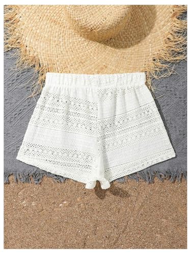 SOLY HUX Girl's Hollow Out Cover Up Shorts Tie Front Elastic Waist Crochet Sheer Beach Swimsuit2