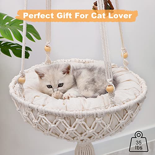 Xree Macrame Cat Hammock, Handwoven Hanging Cat Bed, Boho Cat Swing With Hanging Kit For Kitten Sleeping Climbing Playing Home Decor Indoor Cat Window Perch Wall Hanging Cat Hammock Bed #TOP1