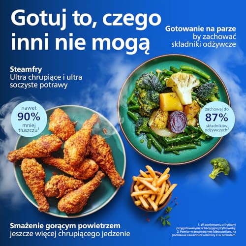 Philips Frytkownica beztłuszczowa 5000 Dual Basket NA550/00 9 l, czarna | Gotowanie na parze + arifry = Steamfry: ultra