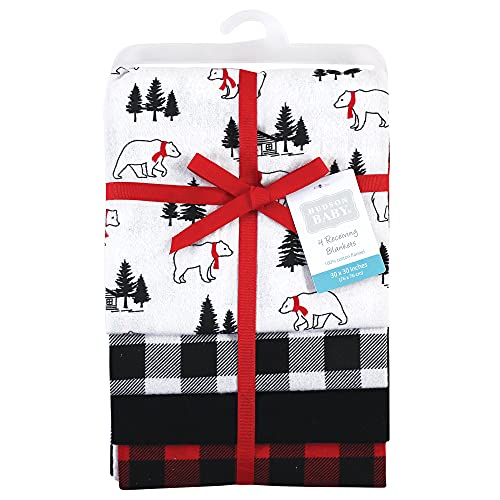 Image of Hudson Baby Unisex Baby Cotton Flannel Receiving Blankets, Buffalo Plaid Bear, One Size