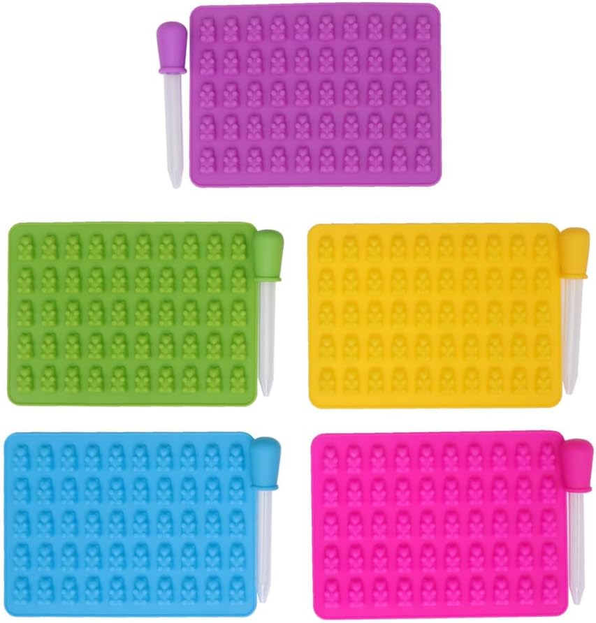 5pcs Mold Silicone With Dropper, 200 Cavity Gummies Candy Mold, for Candy, Chocolate, Treat