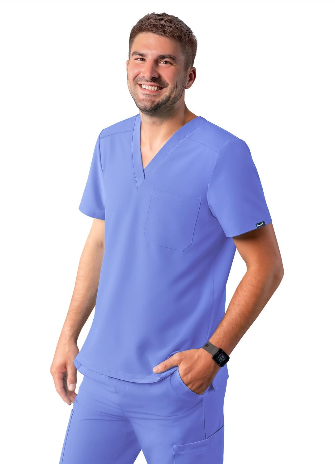 Adar Addition Scrubs for Men - Classic V-Neck Scrub Top - A6006 - Ceil Blue - M