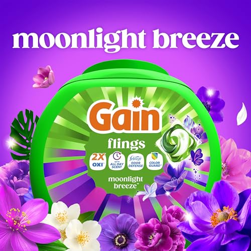 Gain Flings Laundry Detergent Pods Odor Defense + Color Guard, Moonlight Breeze Scent, 4-in-1 Liquid Laundry Detergent Pacs with Oxi Boost and Febreze, 112 Count (Packaging May Vary) - image 6