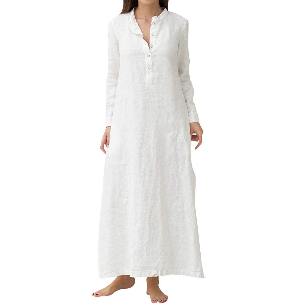 Plain Maxi Long Dress Women's Kaftan Cotton Long Sleeve Casaul Oversized Dress