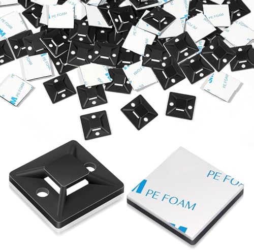 100 Stück Klebesockel für Kabelbinder 28 X 28mm Selbstklebend Kabelbinder Sockel Klebehalter Halter Kabelschellen Set Schwarz Klebepads Kabel Halterung für Kabelbefestigung