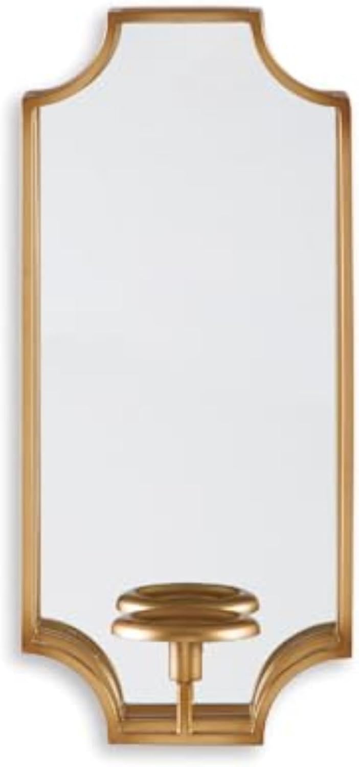 Signature Design by Ashley Dumi Glam 20" Mirrored Wall Sconce, Fits 1 Pillar Candle, Gold