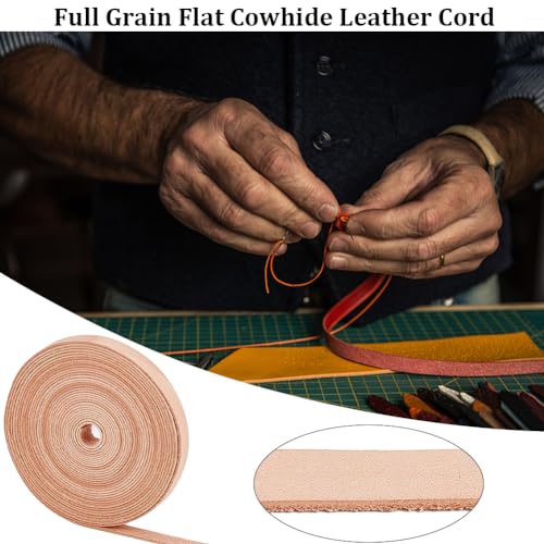 GORGECRAFT 5M Genuine Leather Strips 8mm Wide Cowhide Leather Strap 1mm Thick Flat Cord Thread String Rope for Bracelets Jewelry Making Collars Guitar Belts Boot Lace DIY Craft - Image 4