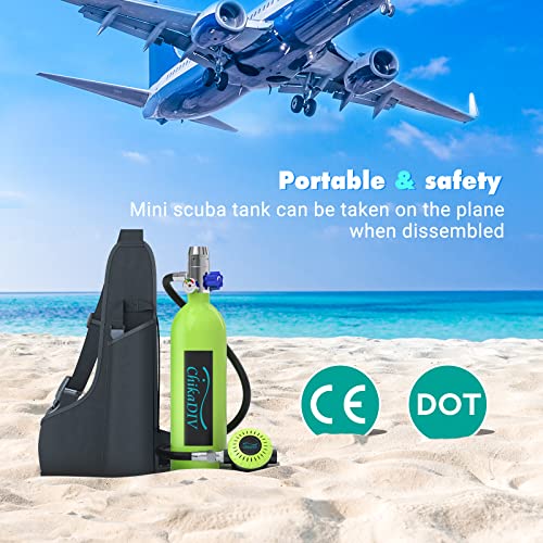 Chikadiv C400 Mini Scuba Tank Refillable Oxygen Cylinder With 1L Capacity Scuba Tank With 15-20 Minutes Underwater Diving Gear For Diver Portable Diving And Snorkeling Equipment C5 Green #TOP2