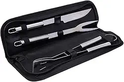 Mimo Style Jogo Para Churrasco 3 Pçs Fabricadas em Aço Inox e Maleta de Tecido, Inclui 1 Faca, 1 Forquilha e 1 Pegador, Kit Completo de Acessórios Para Churrasco