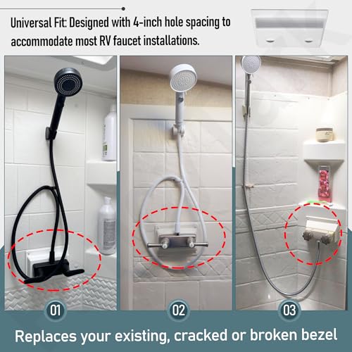 Image of RV Shower Faucet Bezel Stand Off Cover Plate - Durable ABS Bath Faucet Cover Replacement for Camper Trailer Motorhome, Prevents Leaking, Easy Installation (4 inch Hole Spacing)