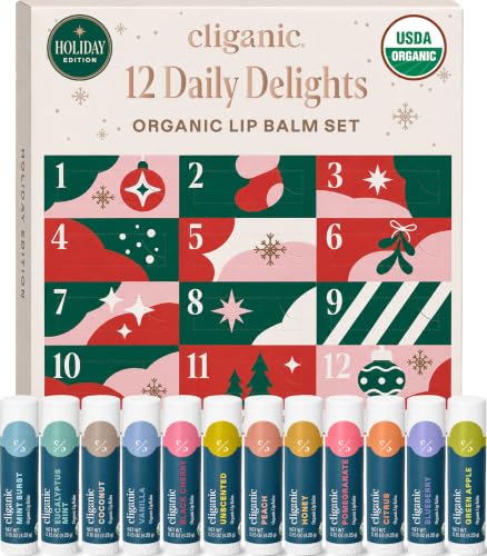 Cliganic Organic Lip Balm Set, 12 Daily Delights - Advent Calenda...