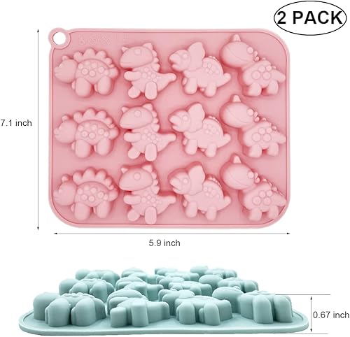 Miniatura 2 de Paquete de 2 moldes de silicona de dinosaurio con 12 cavidades 3D con temática de dinosaurios para hornear, herramienta de horneado para pastel de