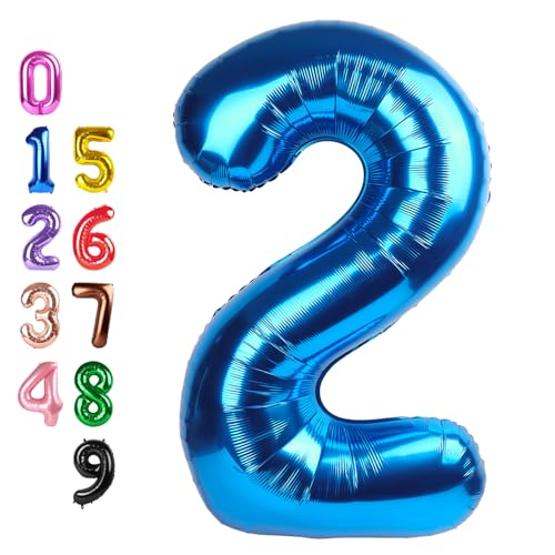 Image of Number Balloons 2 Balloon 40 inch Dark Blue for 2nd Birthday Decoration | Saturated Color, Large 40 in, With Inflation Straw & Hanging Hole, Great for Men's Party, Back-To-School Season, Pool Party
