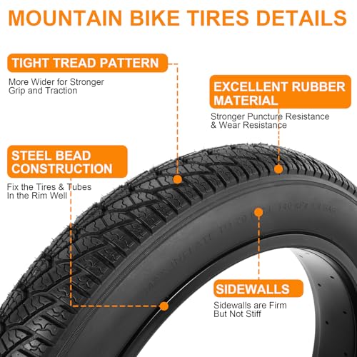 2-Pack 20×4.0 Fat Bike Tire, 20 Inch Mountain Bike Tires &