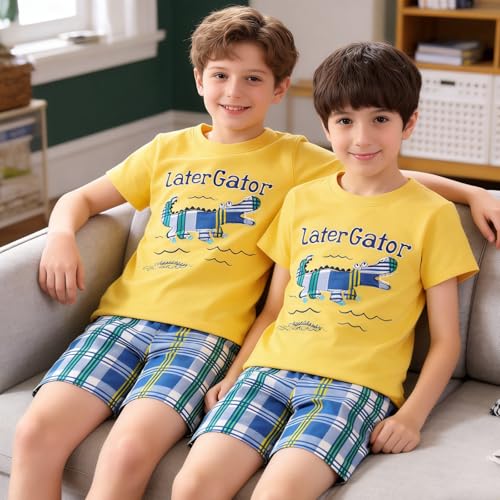 Image of Boy Shorts Sets Dinosaur Animal Print Shirt Summer Outfits Set 2pcs Casual Clothes