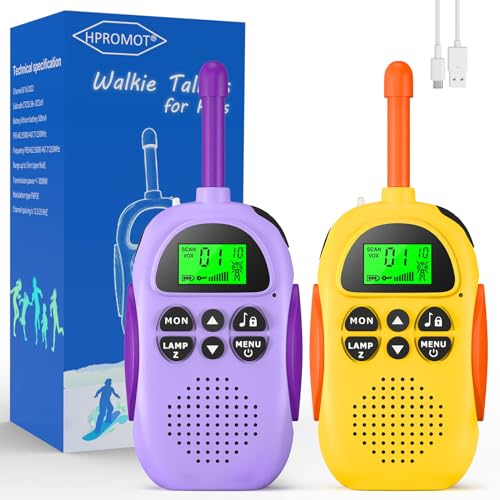 Walkie Talkie Kinder,HPROMOT 2 Pack Aufladbar Walkie Talkies, 16-Kanal Kinder Funkgerät Spielzeug für Jungen Mädchen, Abenteuer im Freien Outdoor Camping Wandern
