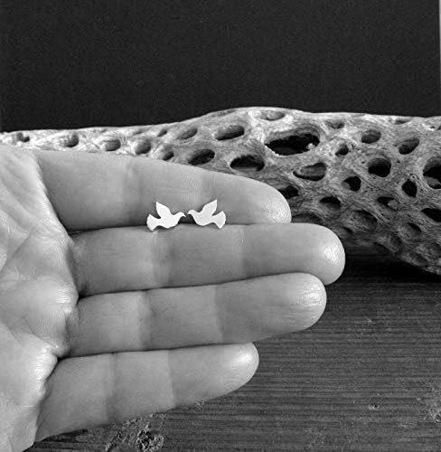 Dove Bird Stud Earrings Polished Sterling Silver Handmade in USA