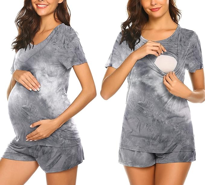 Image of Ekouaer Womens Nursing Pajamas Maternity Breastfeeding Pjs Sleepwear Layer Soft Postpartum Lounge Set Pregnancy Clothes