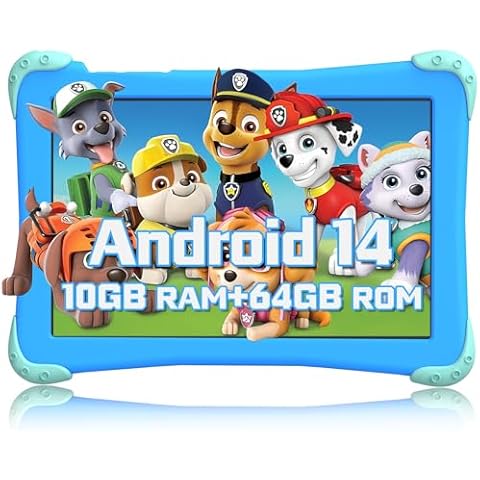 Fivahiva Android 14 Kids Tablet 10.1 inch Tablet for Kids 8-Core 10GB+64GB Toddler Tablet with WiFi Dual Camera Kids App Parental Control Children Tablet with Case 2-Year Warranty (Blue) Cover