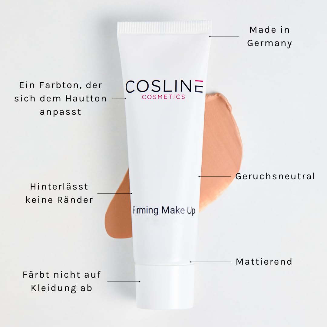 COSLINE Firming Make Up, Hautton anpassend, Natürliches Finish, Reife Haut, Strahlender Teint, kaschiert Fältchen und Rötungen, Anti-Aging, 30ml