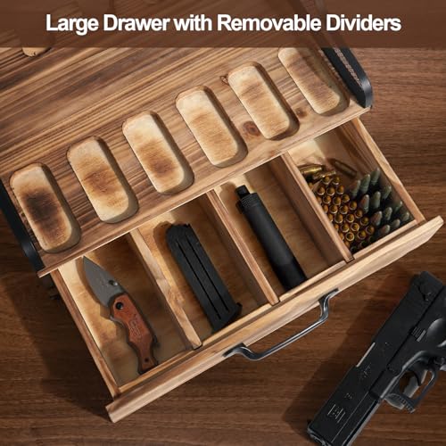 Optyuwah Pistolenregal Holz mit Schublade Pistolenständer – Sichere Aufbewahrung und Präsentation für 6 Pistolen, Waffenständer Pistolensammelregal für den Innenbereich