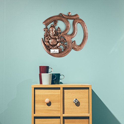 Image of Collectible India Ganesha Wall Hanging Sculpture Ganesh Om Metal Idol Home Decor Ganpati Lucky Feng Shui Decorative Wall Mask