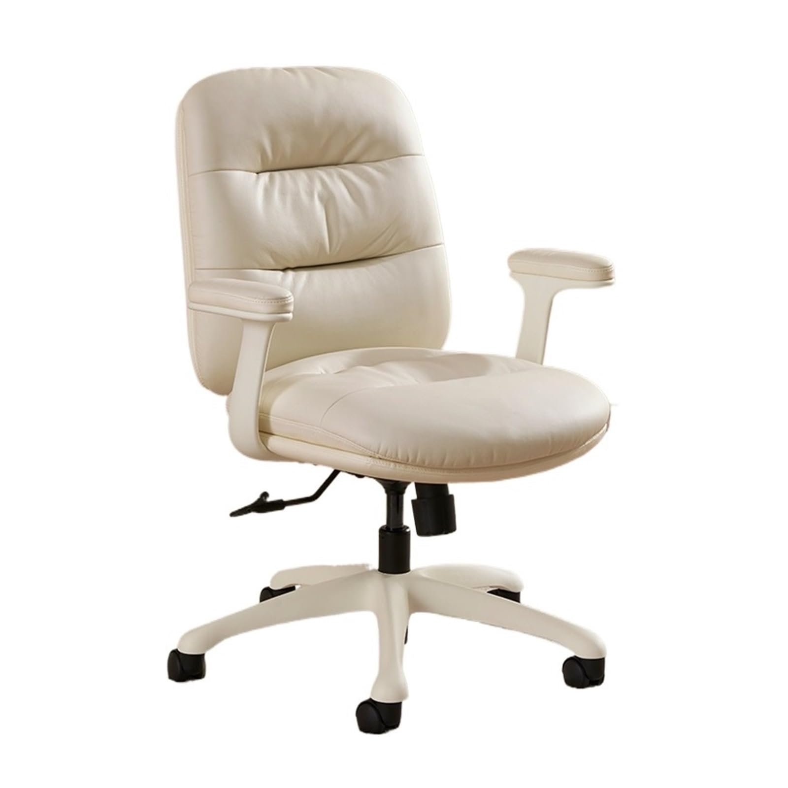 Ergonomiczne krzesło biurowe, ergonomiczne krzesło biurowe, ze średnim oparciem, krzesło do biura domowego z kółkami, obrotowe krzesło ze skóry PU dla oszczędności miejsca, beżowe C