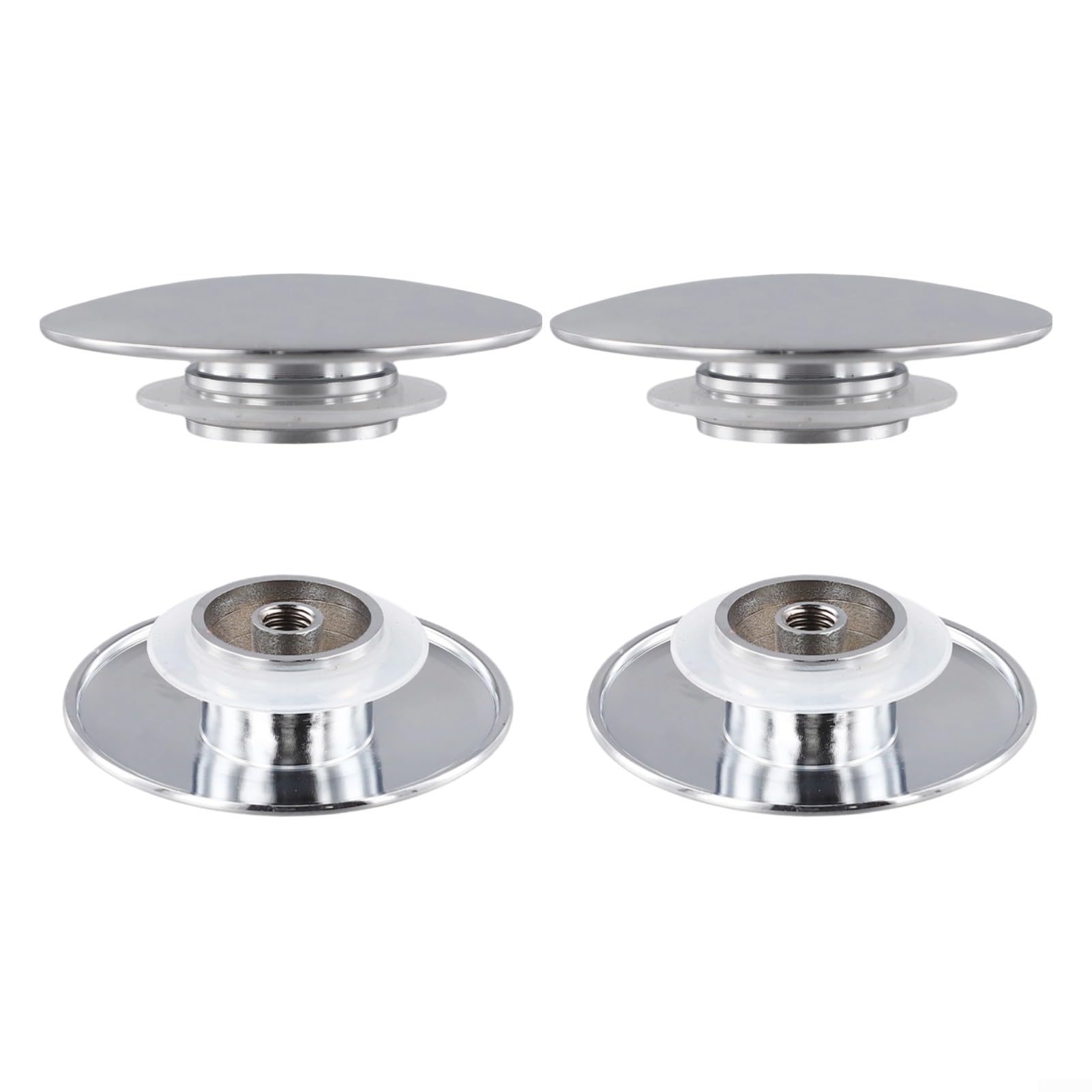 HEIBTENY Bathroom Sink Push Button Replacement Parts, Chrome Basin Waste Easy Pop-Up Bathroom Sink, 66 mm M 8 Thread Basin Waste-Plug, Round Sinks-Plugs(4 PCS)