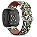 CJBROES Replacement Leather Watch Band, Compatible with Fitbit Versa 3 and Fitbit Sense of Wristband Bracelet Accessory - Floral Tropical Leaves