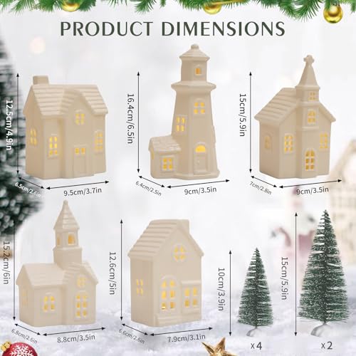 Luxstyra 11Pcs White Ceramic Christmas Village Houses with Timer - image 2