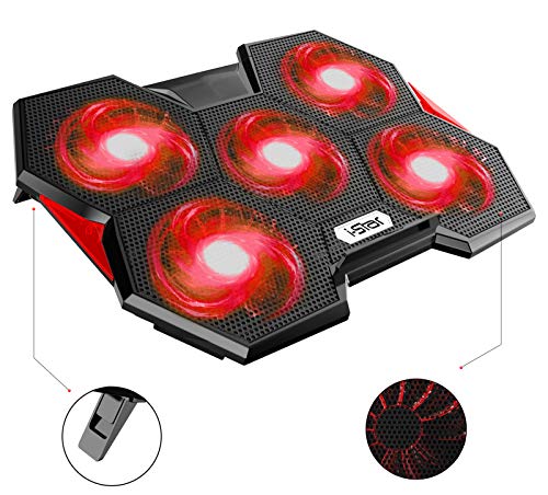 Laptop Cooling Pad, Laptop Cooler Pad 5 Quiet Fans LED Lights, for 12 to 17 Inches Laptops with 2 USB Connection i-Star Rapid Cooling Action Metal Mesh Slim Portable Adjustable Retractable Stand?Red?