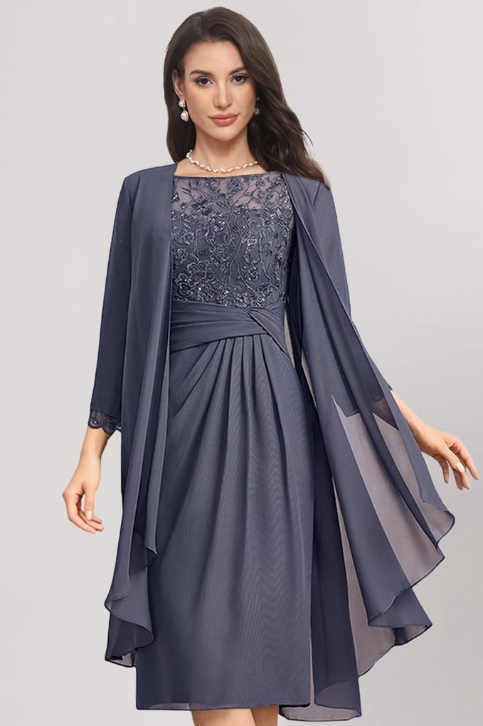 2 Piece Mother of The Bride Dress for Wedding Laces Applique Chiffon Pleated Grandmother of Groom Gown with Jacket ZMX08 - Image 2