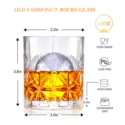 Veecom Whiskey Glasses, Whiskey Glass Set Of 2 With Ice Molds, 10 Oz Crystal Rocks Glass, Old Fashioned Bourbon Glass For Cocktail, Scotch, Cognac, Vodka, Whiskey Gifts For Men, Fathers Day #TOP2