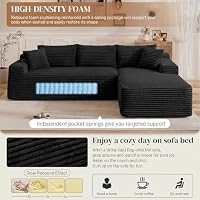 Poblink 95" L Shaped Cloud Boneless Sectional Couches for Living Room, Modern Comfy Modular Deep Seat Memory Foam Compressed Corduroy Sofa Oversized Right Facing Chaise, No Assembly Required, Balck — image 7