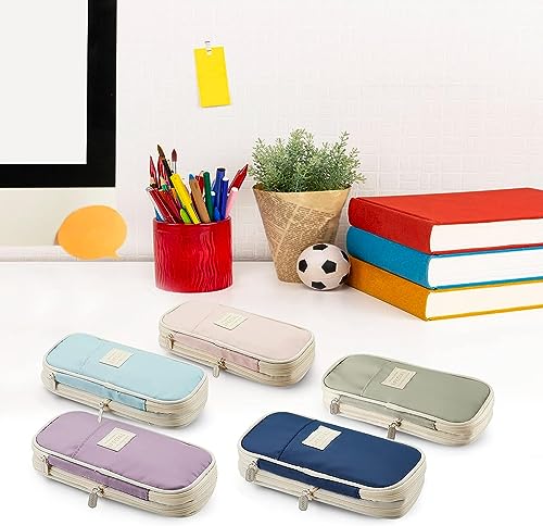 Image of Large Capacity Pen Pencil Case Pouch Office College School Pencil Cases Pen Pencil Stationery Pouch for Big Capacity Case Multiple Compartment Pencil Box Pencil Pouch (Light Blue)