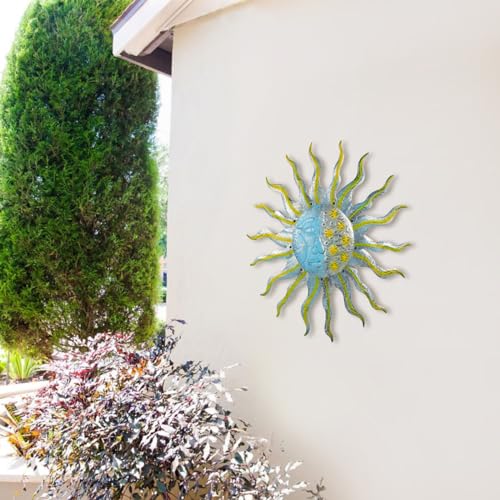 Décoration murale soleil métal 3D relief 68cm résistant aux intempéries