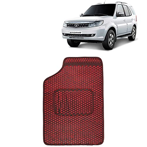 Image of Kingsway Dotted Design Car Floor Foot Mats Universal Fit for Tata Safari Storme, Model Year : 2012 Onwards, Water and Dustproof, Color Red, Set of 5 Pieces