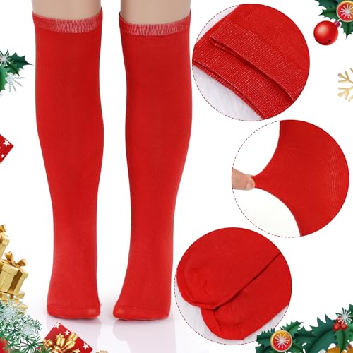 Dxhycc 3 Pairs Girls Christmas Knee High Socks Red White Green Socks Elf Socks Long Xmas Socks for Kids Christmas Party3